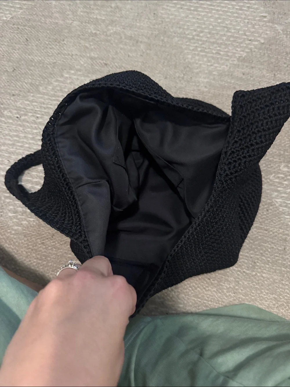 Black Crochet Shoulder Bag - Minimal Everyday Tote
